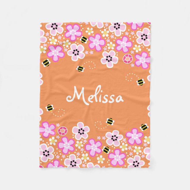 Polaire Jolie couverture fleurie et blanc d'abeilles (Devant)