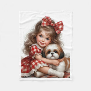 Polaire Jolie petite fille serrant un chiot couverture béb