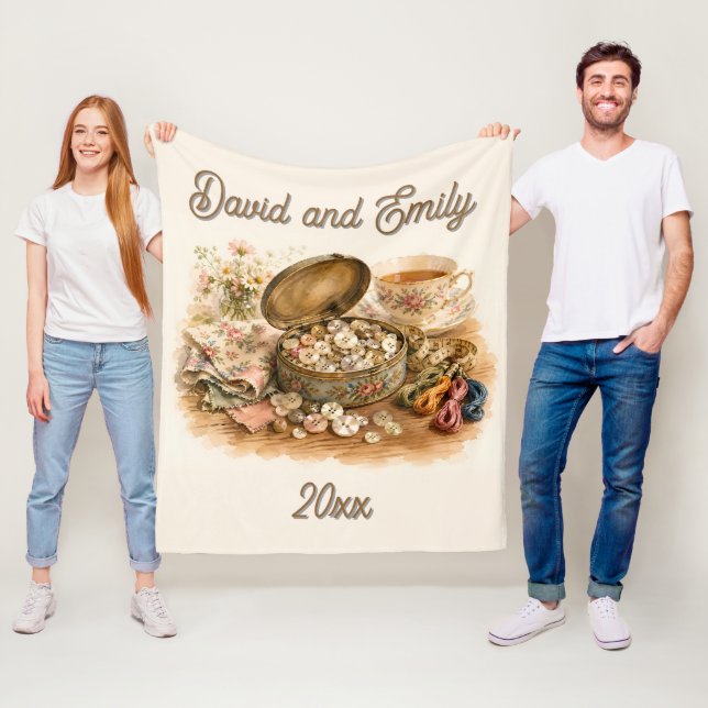 Polaire La couverture en laine à boutons Tin (En situation)