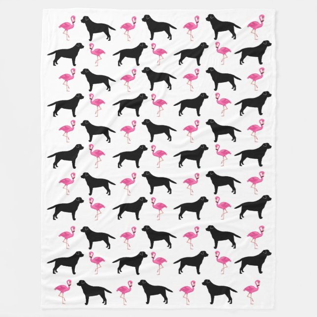 Polaire Labradors et couverture de Flamants roses - grande (Devant)