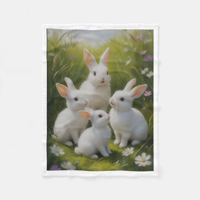 Polaire Lapins Blancs Mignons Couverture Douce Bébé (Devant)