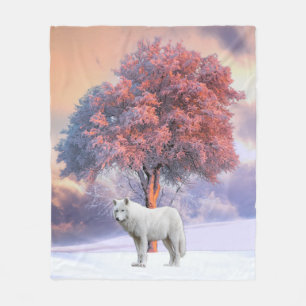 Polaire Loup blanc en hiver   Couverture rose