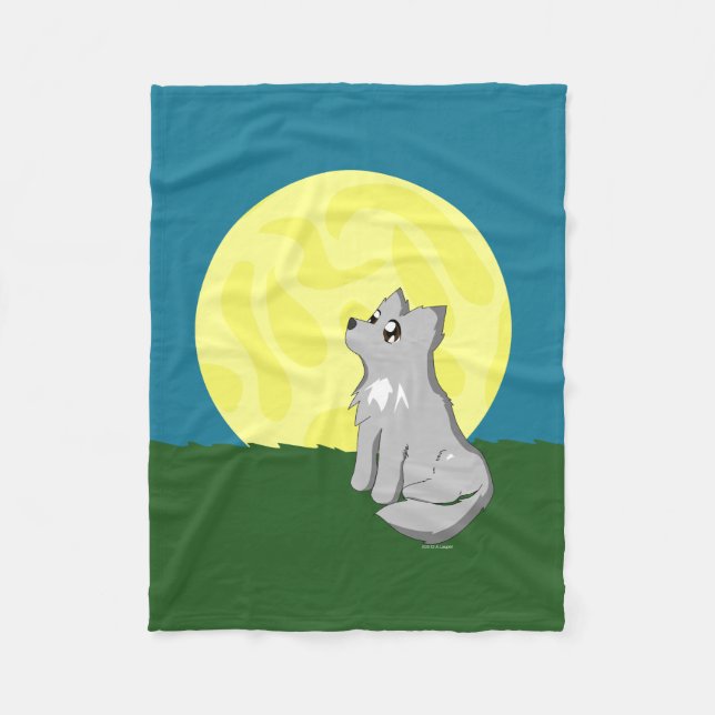 Polaire Loup délabré mignon avec la couverture de lune (Devant)
