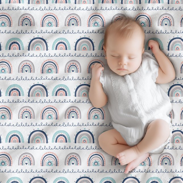 Polaire Marine Couverture rose Boho Arc en ciel pour nouve (Navy Pink Blanket Boho Rainbow for New Baby)