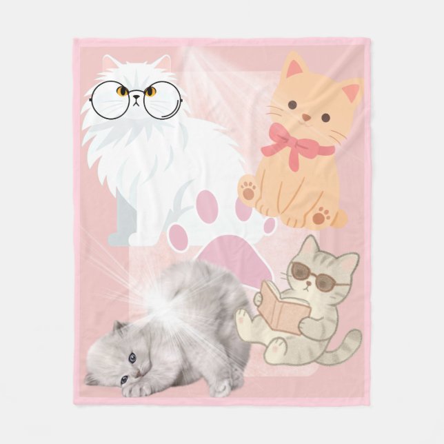 Polaire Mignon Chat Kawaii Plaid Rose Couverture de Lancem (Devant)