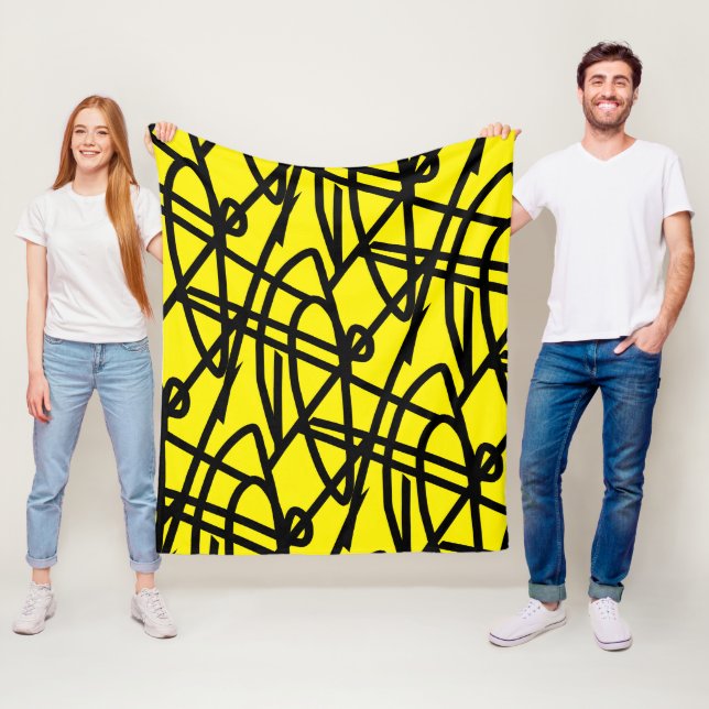 Polaire Minimalisme Abstrait Lignes Jaune Noir Couverture (En situation)
