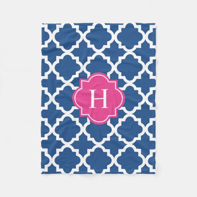 Polaire Monogramme rose chaud et marine | Couverture polai (Devant)