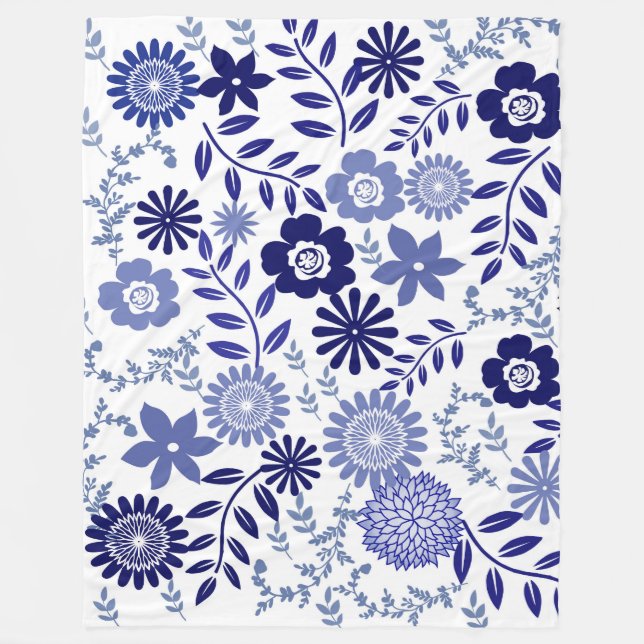 Polaire Motif floral bleu et blanc sur une couverture (Devant)