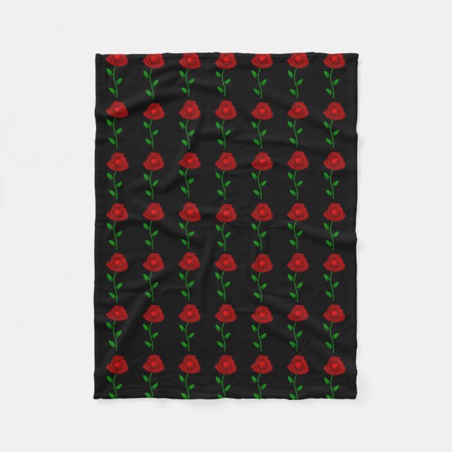Polaire Noir avec la couverture d'ouatine de roses rouges (Devant)