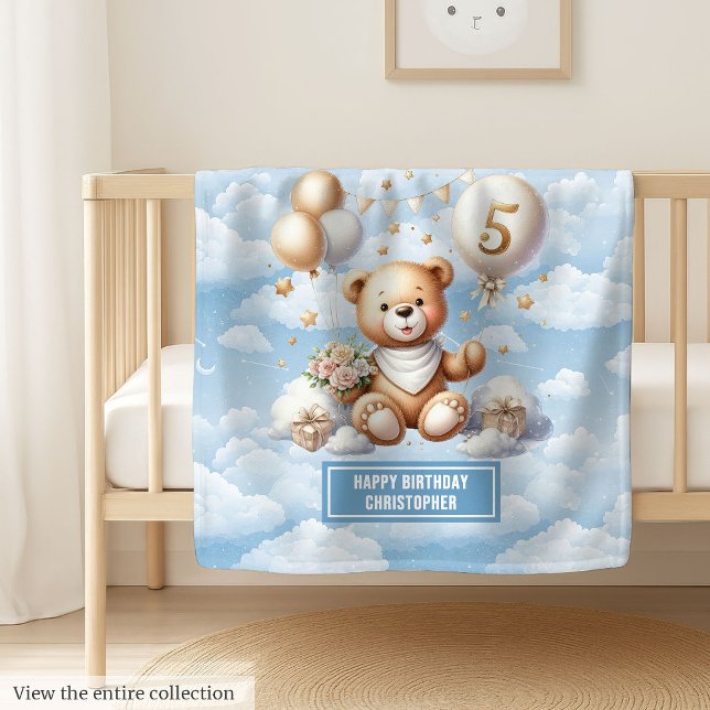 Polaire Nom personnalisé couverture d'ours en peluche pour (Custom name teddy bear blanket for 5th birthday)