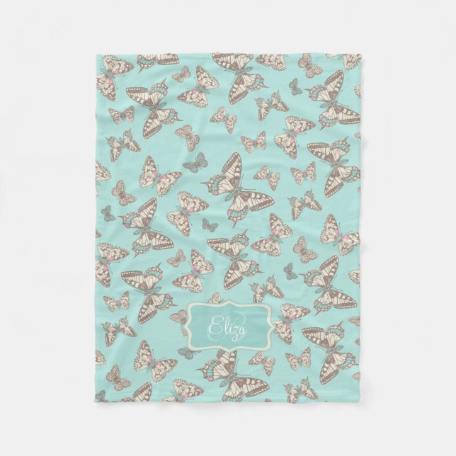 Polaire Papillon encré motif aqua turquoise à couverture (Devant)