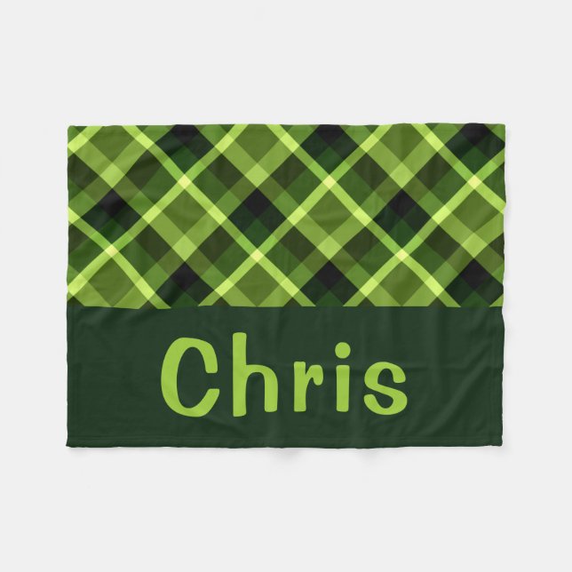 Polaire Pea Green Plaid Monogramme Petite couverture en po (Devant (Horizontal))