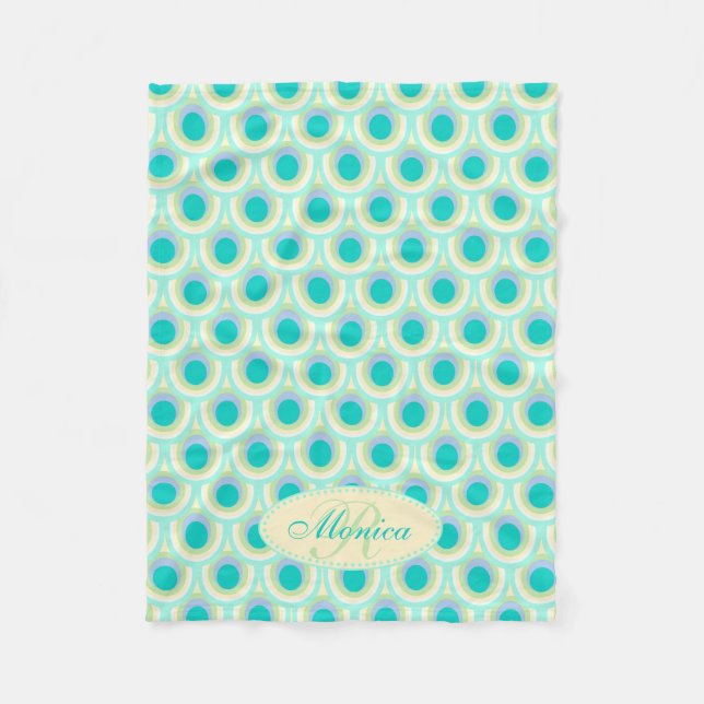 Polaire Peacock plumes ovale motif aqua nommé couverture (Devant)