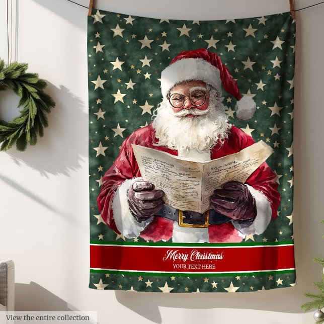Polaire Père Noël vintage classique lisant une couverture  (Classic vintage Santa reading a letters blanket)
