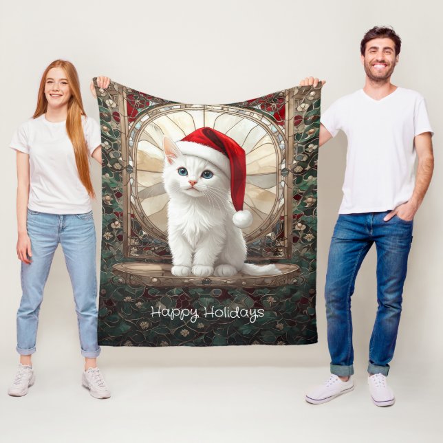 Polaire Petit chaton blanc avec couverture en molleton de  (En situation)