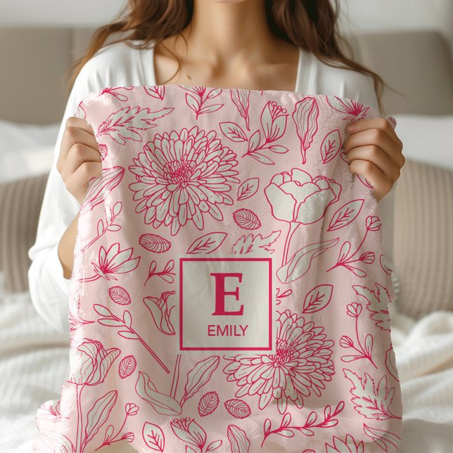 Polaire Pink Floral Monogramme Couverture personnalisée po (Créateur téléchargé)