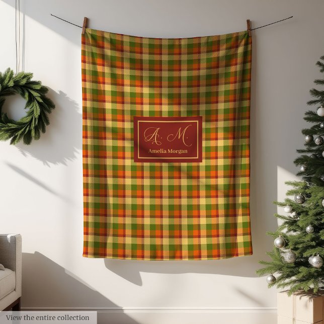 Polaire Plaid d'automne jeté couverture cosy accent nom pe (Autumn Plaid Throw Blanket Cozy Custom Name Accent)