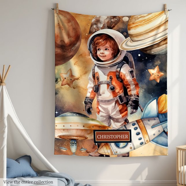 Polaire Planètes spatiales Couverture Nom personnalisé Ast (Space Planets Blanket Custom Name Astronaut Boys)