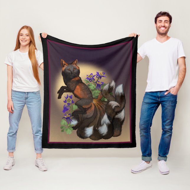 Polaire Plaque de couverture en molleton Fleurs de Kitsune (En situation)