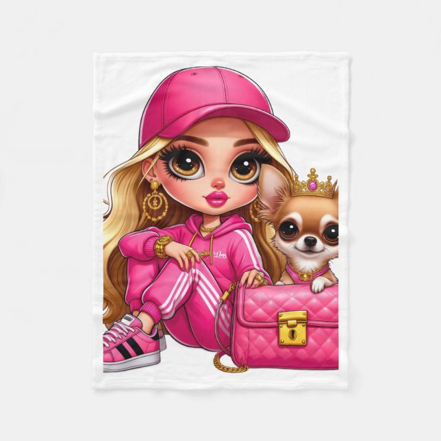 Polaire Poupeée de mode rose et couverture en molleton pou (Devant)