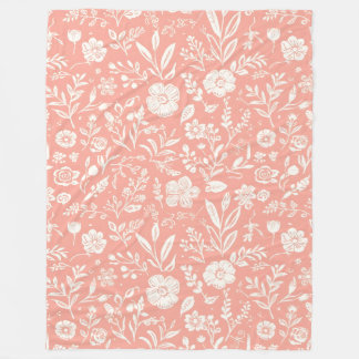 Polaire Prairie Florale Blanche sur Couverture en Molleton