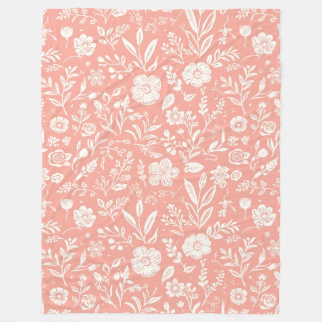 Polaire Prairie Florale Blanche sur Couverture en Molleton (Devant)