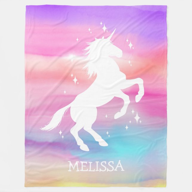 Polaire Rainbow unicorn bébé couverture personnalisée cade (Devant)