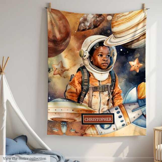 Polaire Salle de chambre de l'astronaute couverture de l'a (Astronaut Room Decor Blanket Boys’ Watercolor Art)