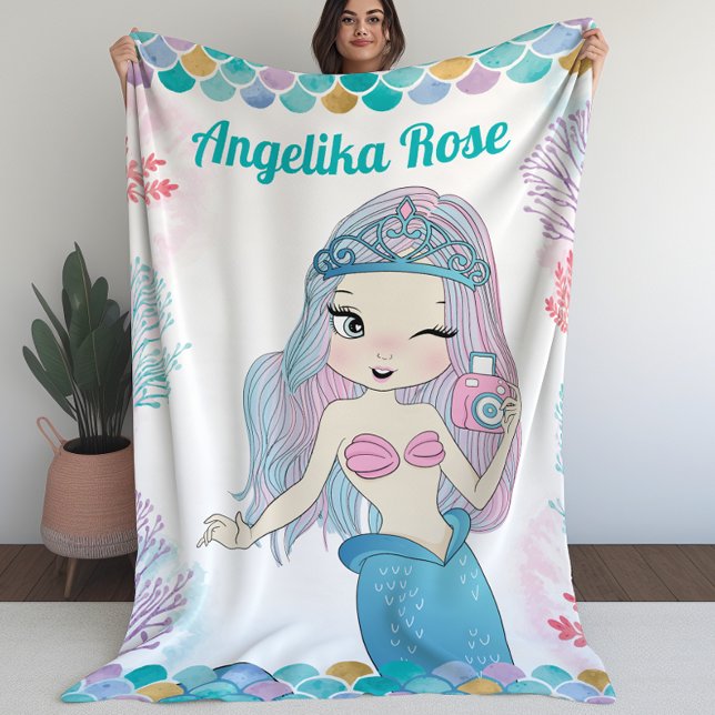 Polaire Selfie Sirène avec couverture de Coral Reef pour f (Selfie Mermaid with Coral Reef Blanket for Girls (L))