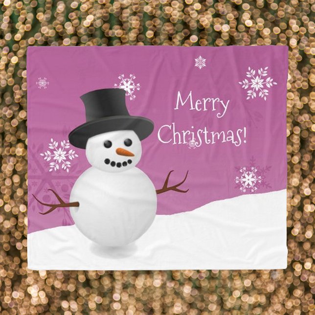Polaire Snowman rose scène d'hiver Couverture de Noël (Pink Snowman Winter Scene Christmas Fleece Blanket)
