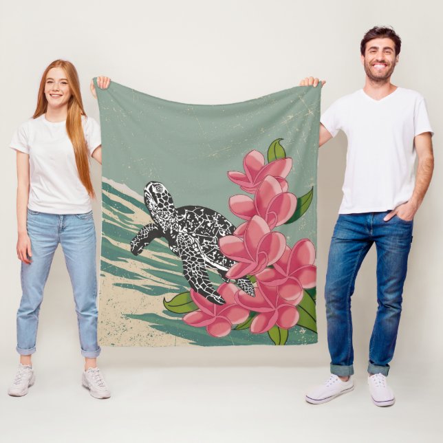 Polaire Tortues Aloha Hawaii Avec Couverture Plumeria (En situation)