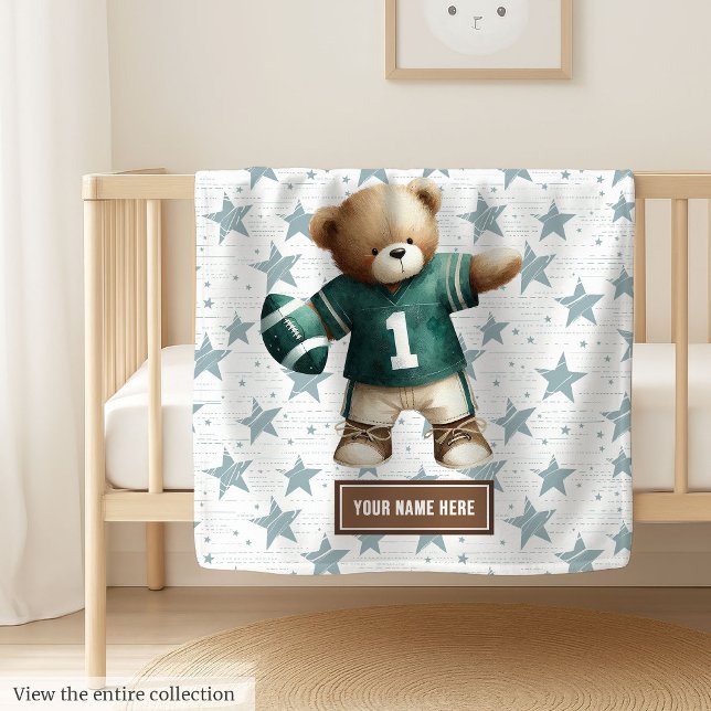 Polaire Une couverture de football américain pour l'annive (Cozy American football teddy bear blanket, perfect personalized boy birthday gift for toddlers.)