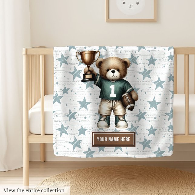 Polaire Une couverture de football américain pour les enfa (American football teddy bear blanket, soft, adorable, and perfect boy birthday gift idea.)