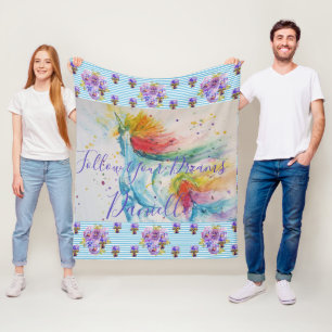 Polaire Unicorne Aquarelle Floral Girls Nom Couverture