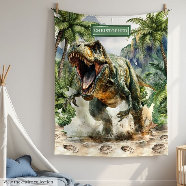Polaire Unique Couverture Dinosaure En Colère Nom Personna (Unique Angry Dinosaur Blanket Custom Name Boys)