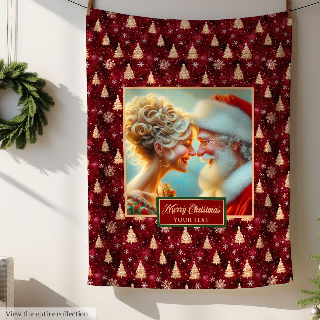 Polaire Vintage Santa Claus couverture de vacances Bourgog (Vintage Santa Claus Holiday Blanket Burgundy Gold Decor)