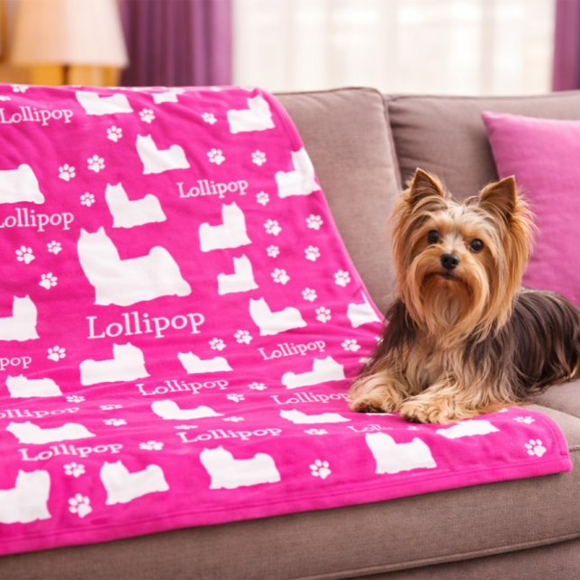 Polaire Yorkie Yorkshire Chien rose Couverture de chien pe (Yorkie Yorkshire Dog Pink Personalized Dog Blanket)