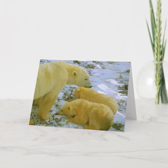 Polar Bear maman et ses petits papeterie cartes bl (Devant)