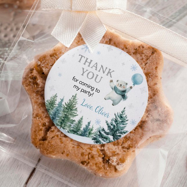 Polar Bear Winter Birthday Classic Round Stickers (Créateur téléchargé)