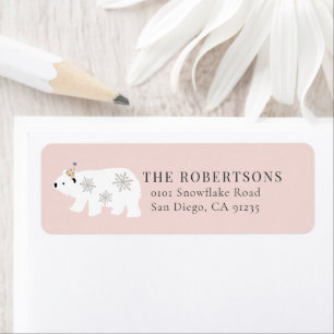 Polar Bear Winter Wonderland Étiquette rose