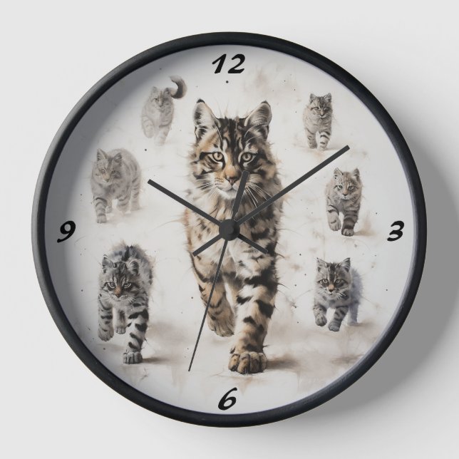 Pôles du temps : Black & White Cats Horloge murale (Recto)