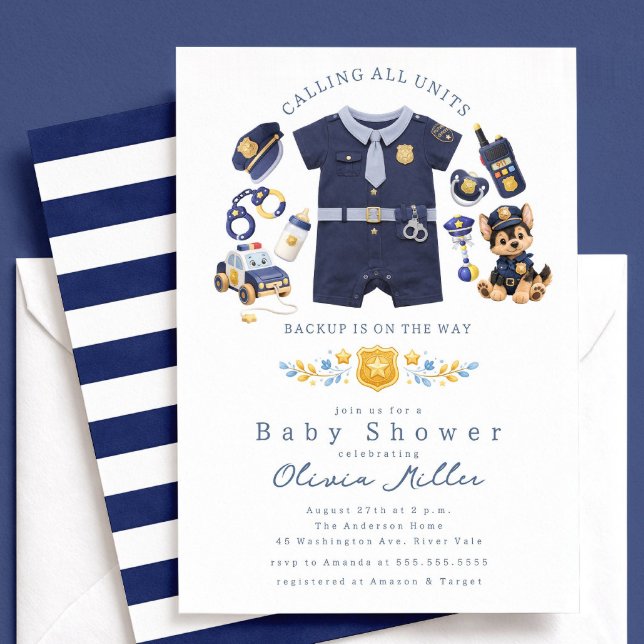 Police Baby Shower Invitation Blue Stripe (Créateur téléchargé)