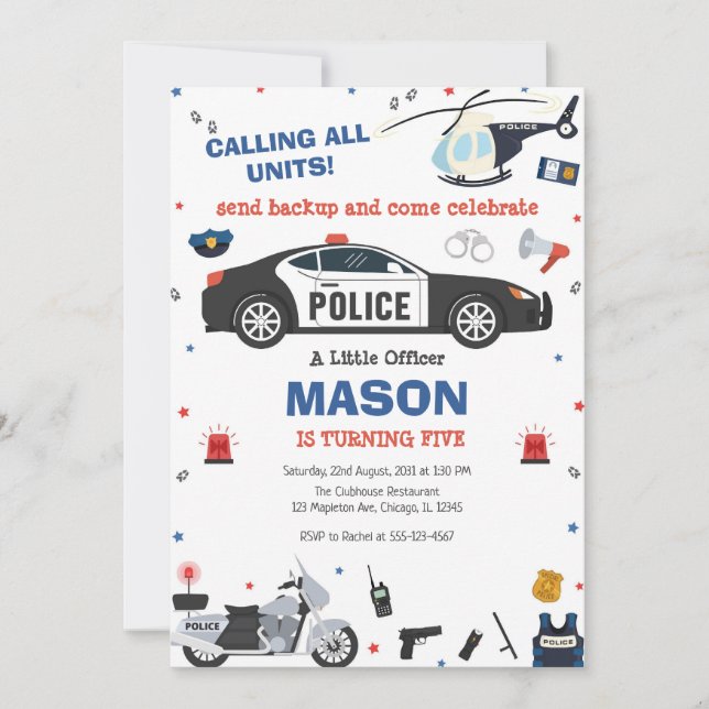 Police Birthday Invitation Police Officer Party (Devant)