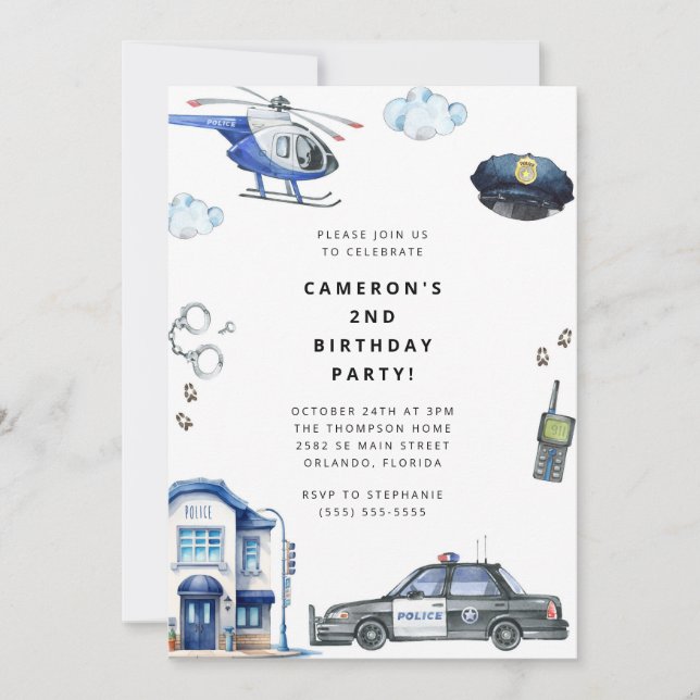 Police Birthday Invitation Police Officer Party (Devant)