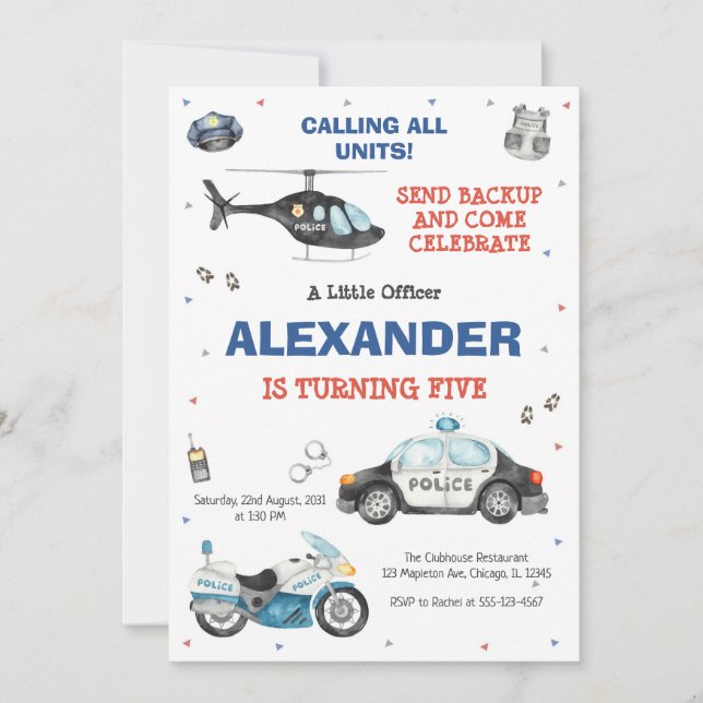 Police Birthday Invitation Police Officer Party (Devant)