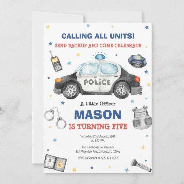 Police Birthday Invitation Police Officer Party (Devant)