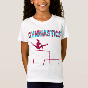 Police de bloc de couleur de gymnastique T-shirt