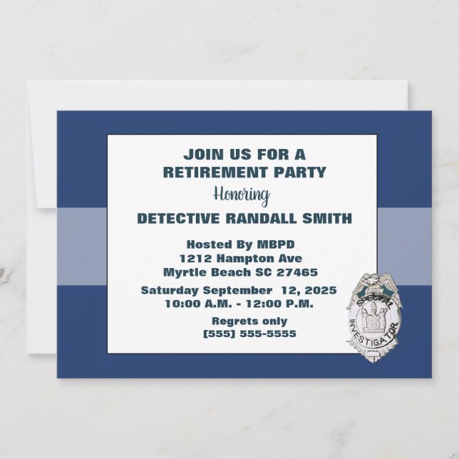 Police Detective Retirement Bleu Invitation (Devant)