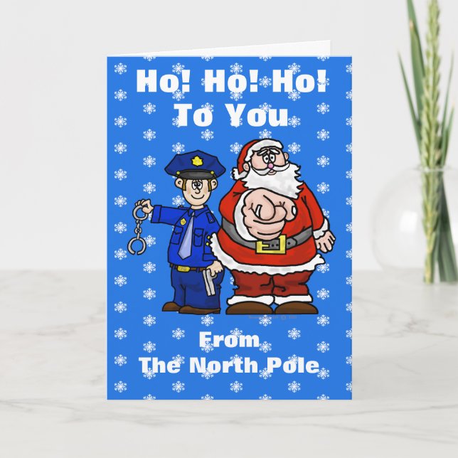 Police et Père Noël Naughty List Carte de Noël (Devant)