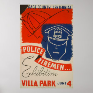 Police, Exposition sur les pompiers Poster WPA Vin